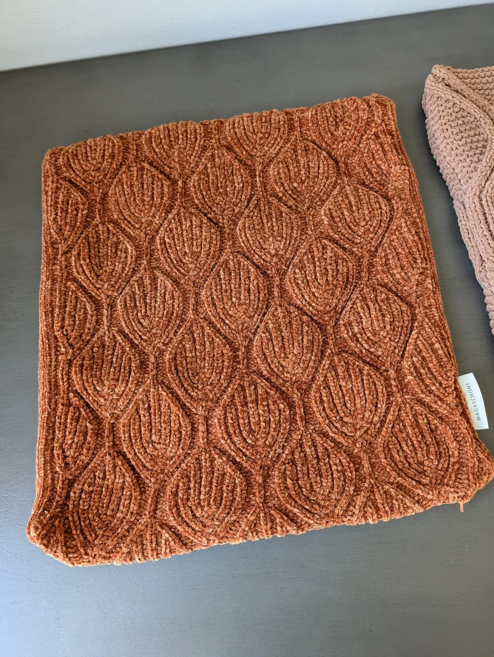 Magaschioni Textured Knit Pillow Covers Rust Blush Set Of 2 Chenille Stretch Zip